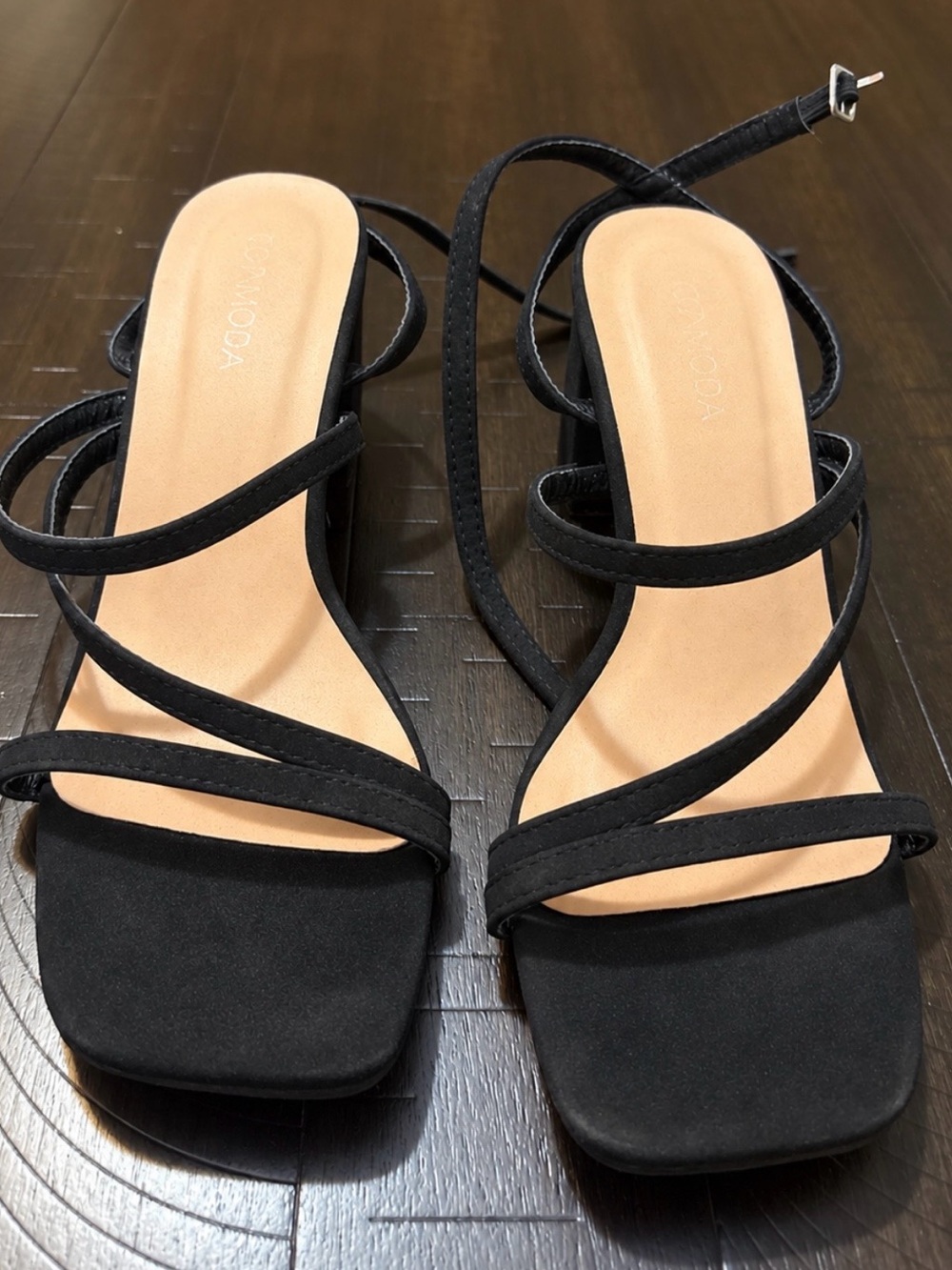 TOP Moda Black Strappy Square-Toe Heels